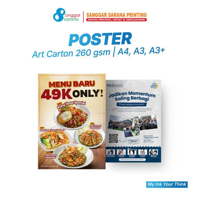 Cetak Poster Banner Custom Ukuran A4 A3 A3+ Bahan Art Carton 260 gsm