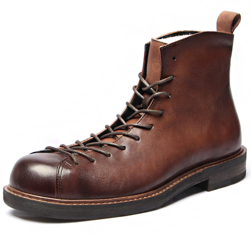 High-quality Men Leather Shoes Genuine Leather Cowhide Motorcycle Boots Vintage Short Boots Men