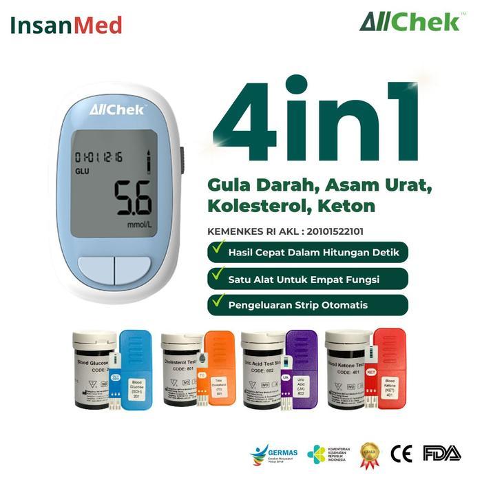 ALLCHECK 4IN1 ALAT TES GULA DARAH KOLESTEROL ASAM URAT KETON STRIP TEST MULTIMETER SYSTEM II