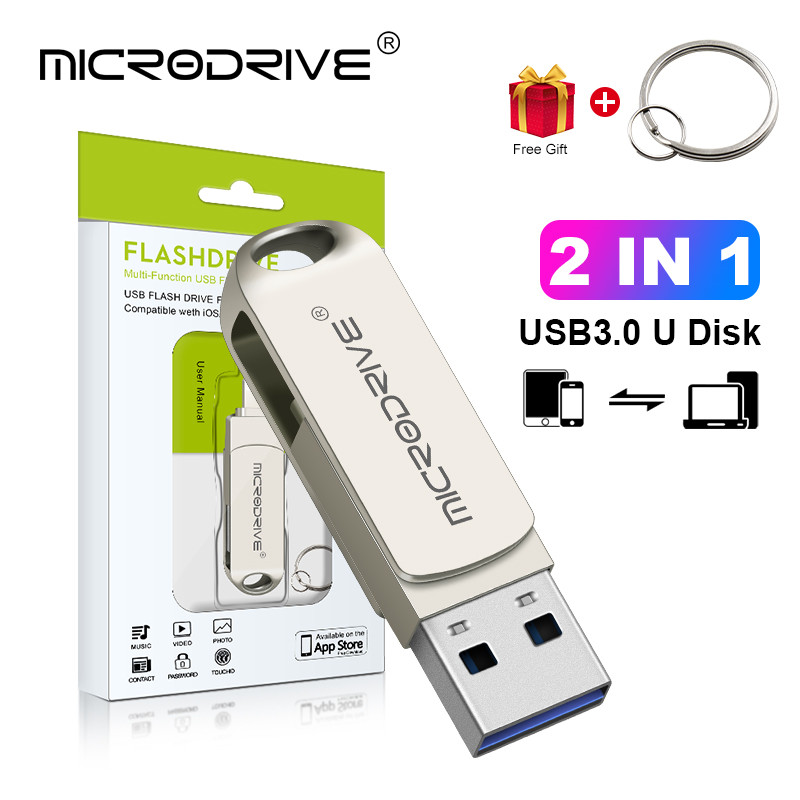 Rotate Usb 3.0 Flash Drive for iPhone with 2 in 1 USB-A to lightning interface 32-256GB pendrive for