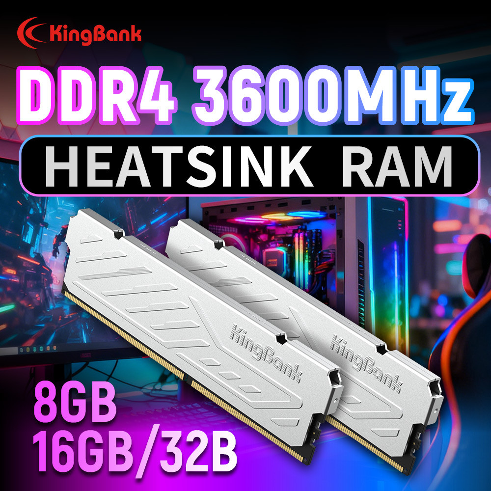 KingBank KJXS DDR4 SILVER HEATSINK SERIES 8GB / 8GBx2 / 16GB / 16GBx2 / 32G 3600MHz XMP Dual Channel