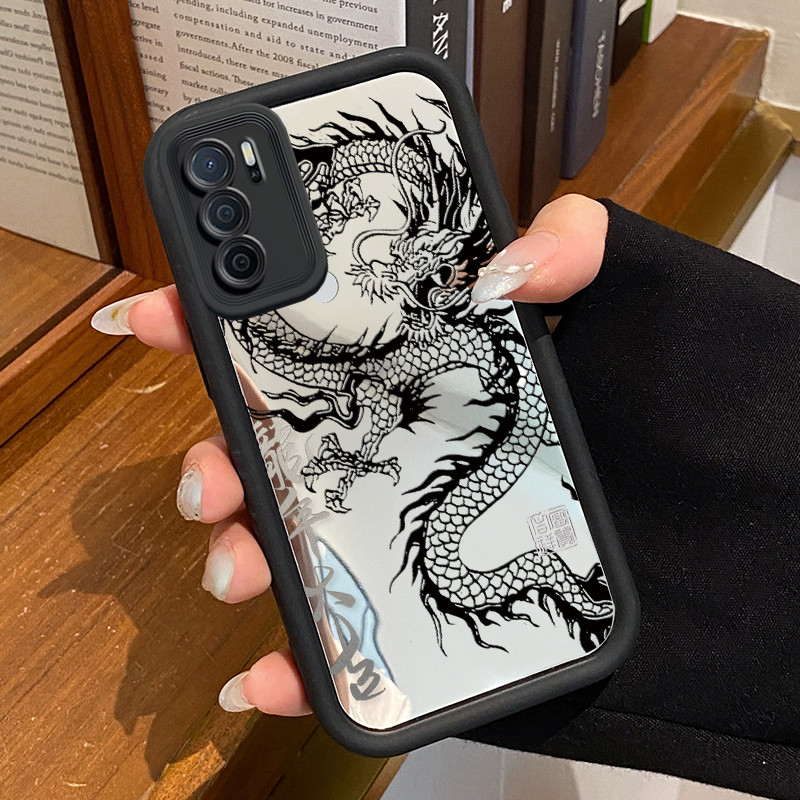 Casing Hp OPPO A16 OPPO A16s OPPO A54s Case Naga Tiongkok Cermin Kasing silikon Cesing bagus karet S
