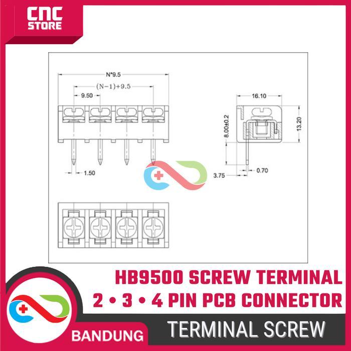 Terminal Block HB9500 2 Pin 3 Pin 4 Pin Konektor PCB Screw Terminal .