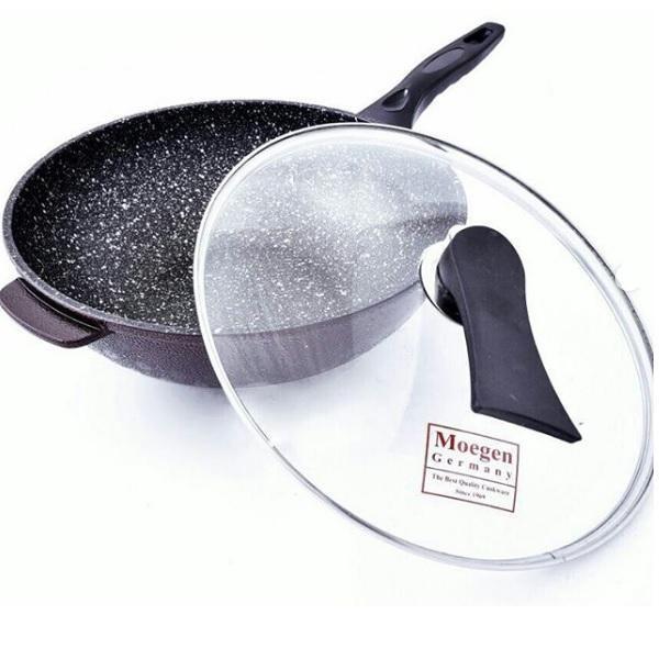 Wajan Teflon Moegen 30 Cm - Wok Pan Marble - Moegen Germany Aluminium Kaca Kitchenware