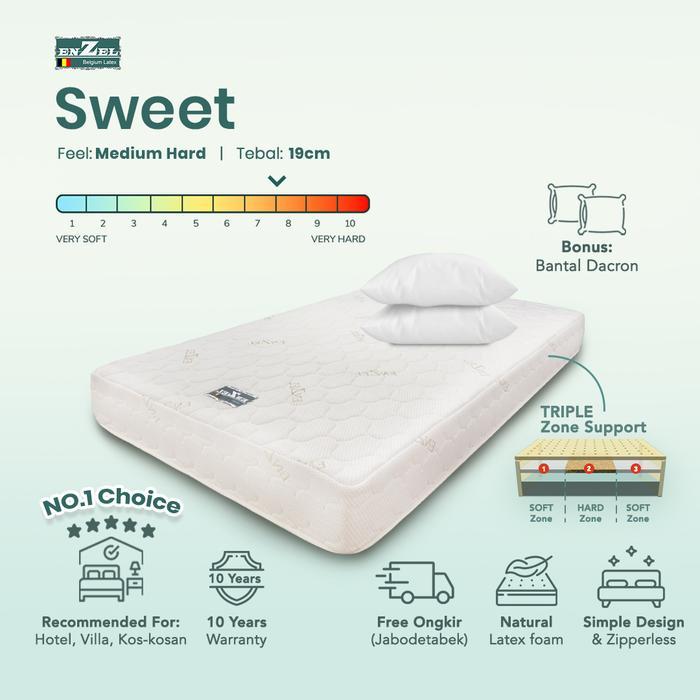 ENZEL - Kasur Full Latex / Medium Hard - Sweet Tebal 19cm Uk 160x200