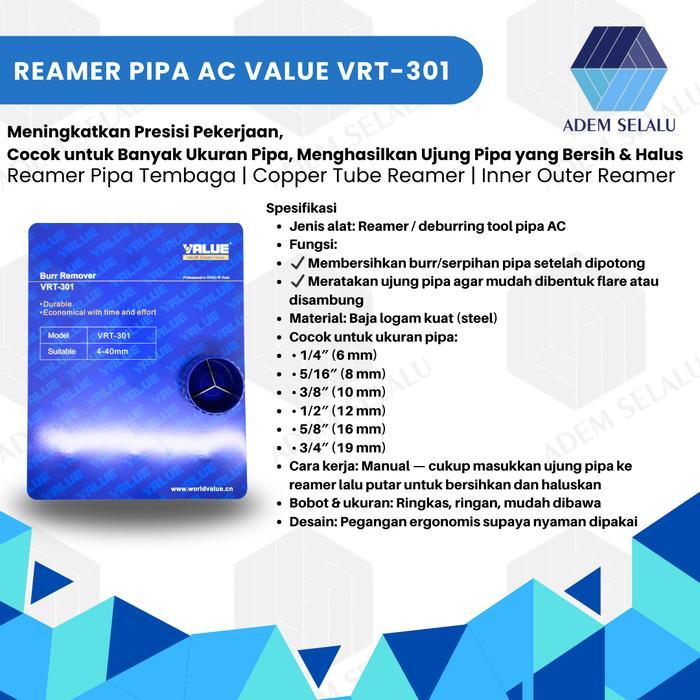 Reamer Pipa Ac Value Vrt-301 Reamer Pipa Tembaga Copper Tube Reamer Inner Outer Reamer Terjamin