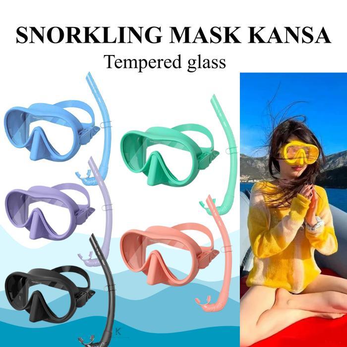 Snorkeling Mask Kansa Tempered Glass Set Selang Kacamata Renang Snorkeling Masker Diving Masker