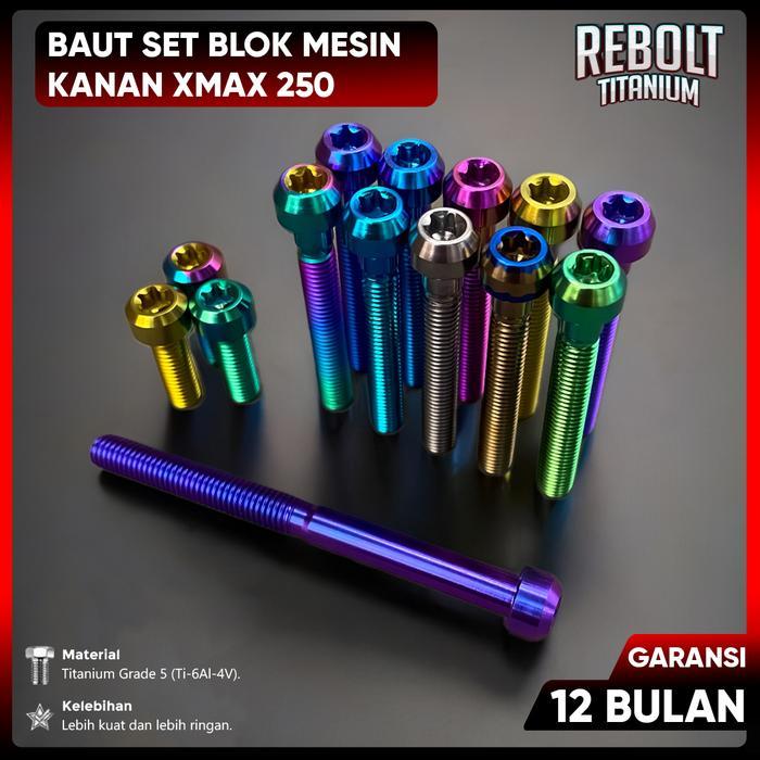 Baut Probolt Titanium Full Set Blok Mesin Kanan Xmax Grade 5 Rebolt Titanium