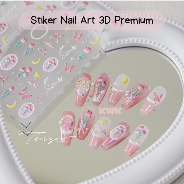 Stiker Kuku 3D Motif Cute Kuromi/Dinosaurus/Bear Warna-Warni/Stiker Kucing/Bulan Sabit Starry