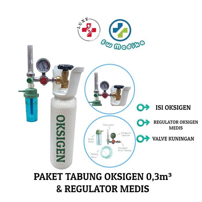 Tabung Oksigen 0,25 m3/0,3 m3 Paket 2in1 (Tabung + Regulator)