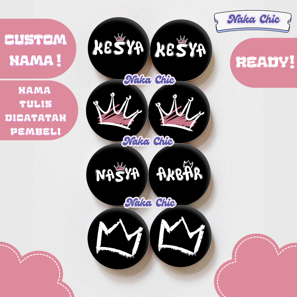 [CUSTOM NAMA] Button Pin Peniti Aesthetic - Pin Nama Anak Sekolah & Aksesoris Tas Unisex