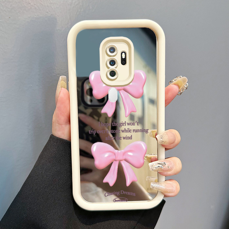 Casing Hp Untuk OPPO A5 2020 OPPO A9 2020 Case Pink bow 3D Tiga Dimensi Cesing Mirror Kasing Kemudah