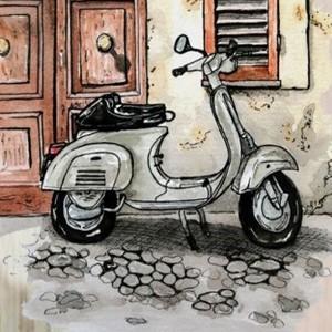 Sedia Hiasan Dinding Vintage Lukisan Kayu Vespa Putih Dekorasi Cafe