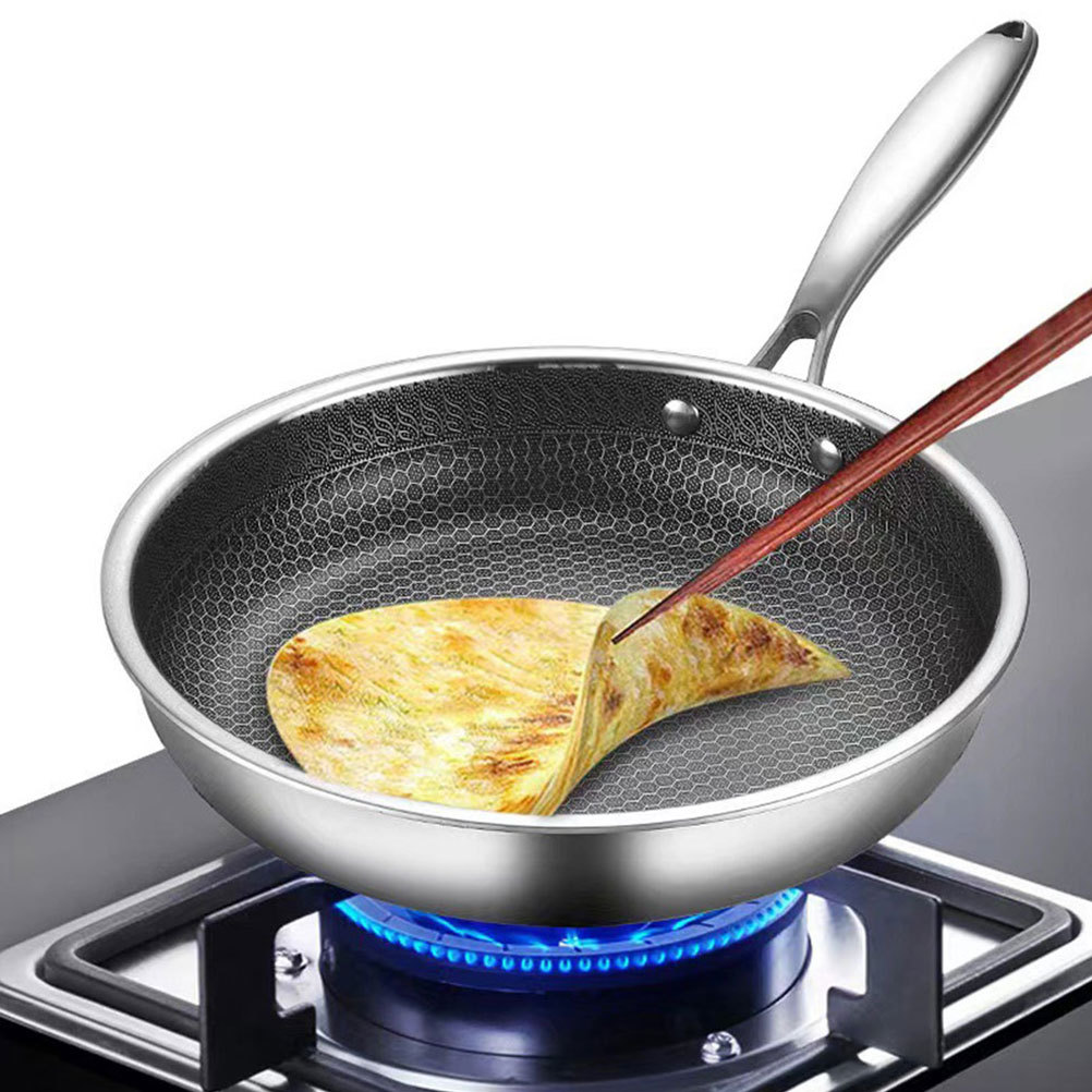 Whole Body Tri-Ply Stainless Steel Frying Pan 316 Stainless Steel Wok Pan Double-sided Honeycomb