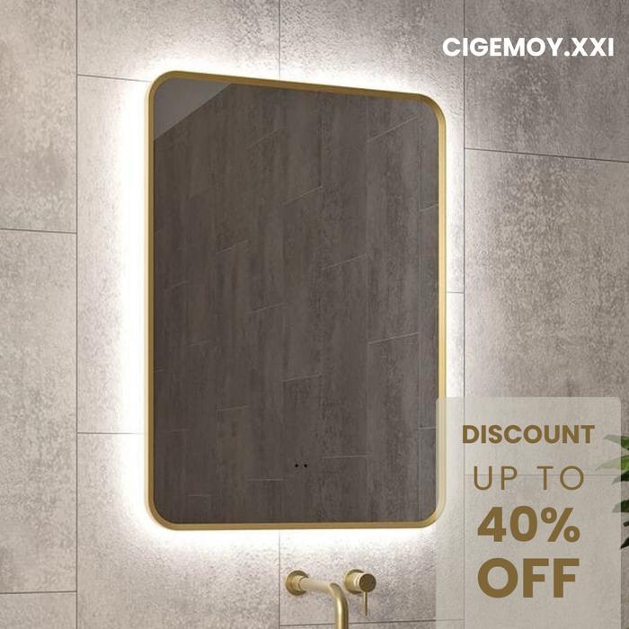 Cermin Dinding Gantung Aesthetic LED Frame Gold Persegi/ Cermin Kotak