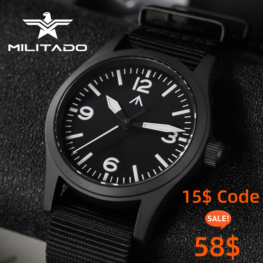 Militado New ML05 PVD Black Quartz Wristwatch VH31 Movement Sapphire Mirror BGW9 316L Case