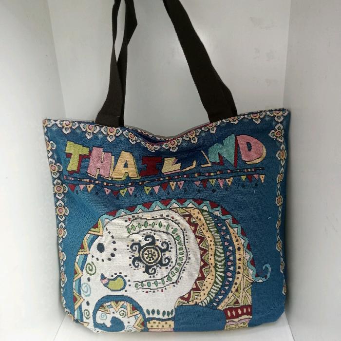 Spesial tas tote bag wanita etnik thailand jumbo karakter Kanvas Totebag