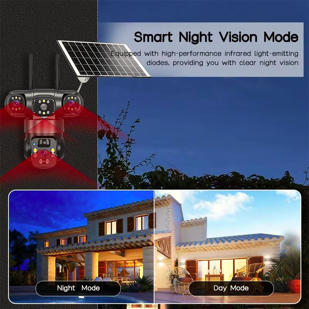 V380 Pro Wireless Solar Security Camera Three Screen Three Lens 6K 4G Sim Card Solar CCTV 4G V380