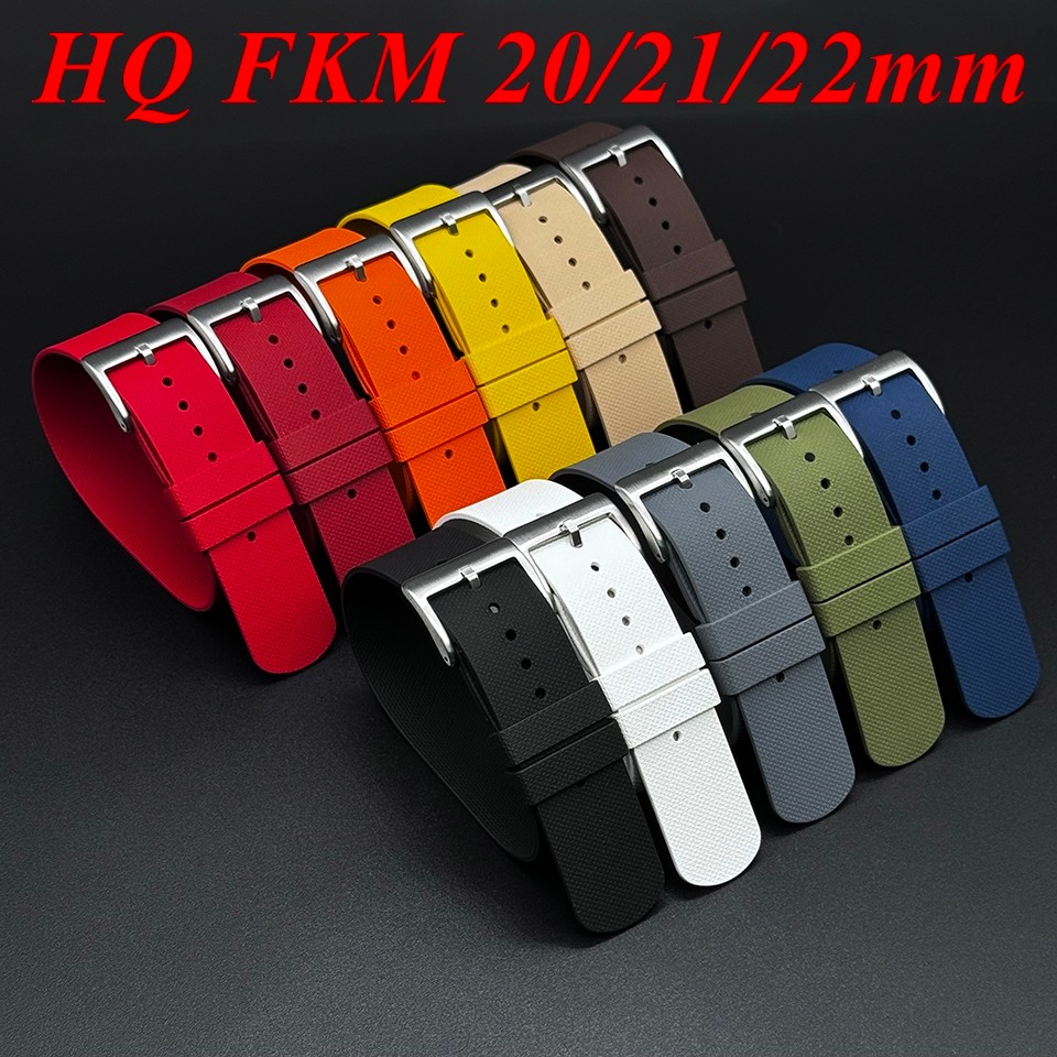 20mm 21mm 22mm Fluorocarbon Rubber NATO Watch Strap Military Grade FKM Dust Odor Proof Band Premium