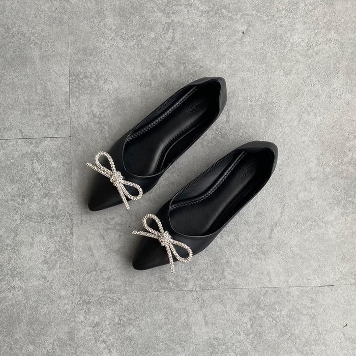 Felfeth - Flatshoes Wanita Elegan Pansus Kerja Kekinian Flat Shoes Kuliah Sepatu Balet Hitam Blt14