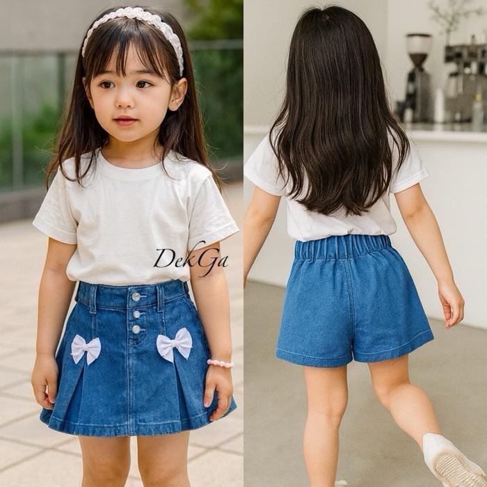 1-12tahun Rok Celana Anak Perempuan jeans Denim Pita Fashion OOTD Outfit anak Korea Kekinian