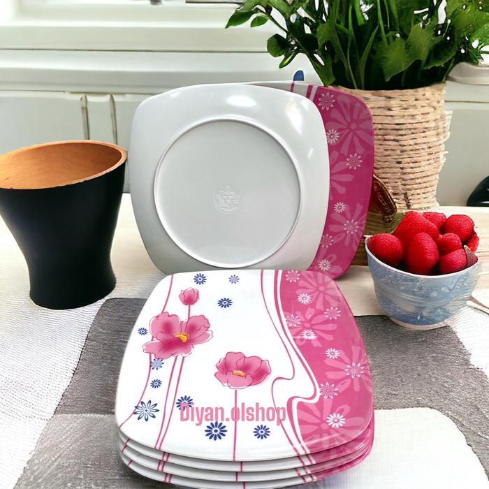 PROMO 1 LUSIN PIRING MAKAN MELAMIN MOTIF BUNGA PIRING MELAMIN PERSEGI MOTIF BUNGA PIRING SAJI