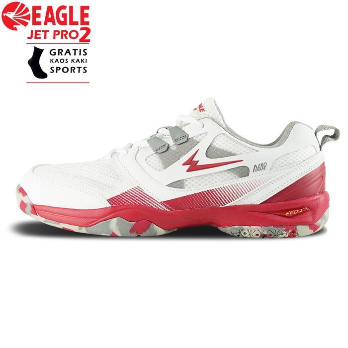 Sepatu Badminton Eagle Jet Pro Original WarnaPutih Merah Sepatu Bulu Tangkis Eagle