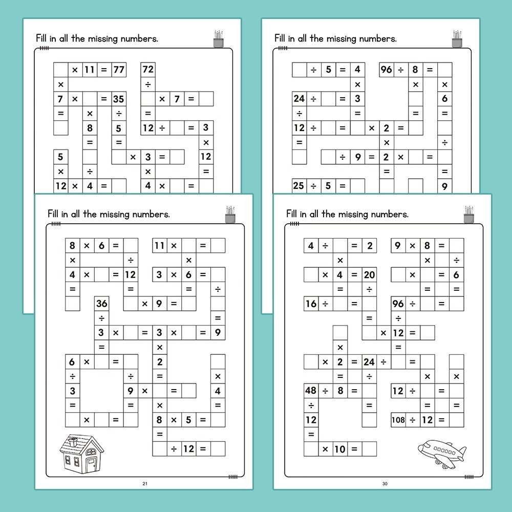 1 Set Math Workbook for Kids Ages 5-8 Math:Math Crossword Puzzles Addition and Subtraction Workbook