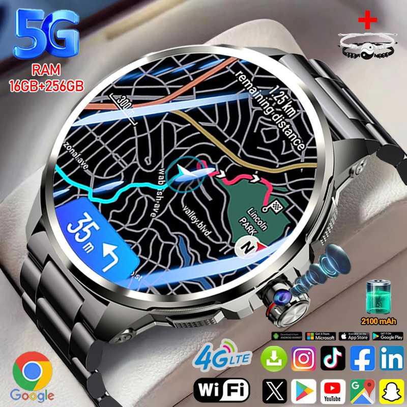 5G/4G Smart Watch 1.95 inch HD AMOLED 16GB+256GB RAM 190 Camera GPS WIFI Google Download Smartwatch