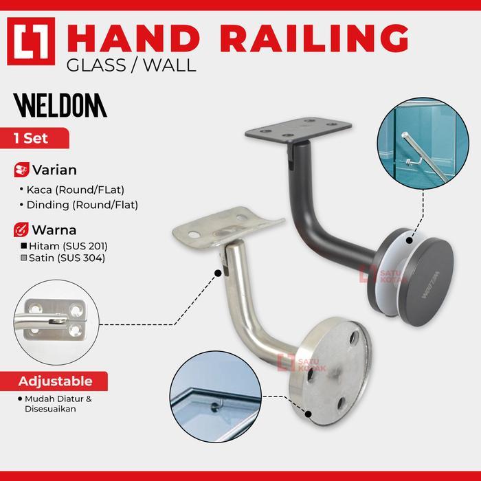 WELDOM Adjustable Bracket Konektor Handrail Tangga Railing Pegangan Tangan Stainless 304 Kaca/Tembok