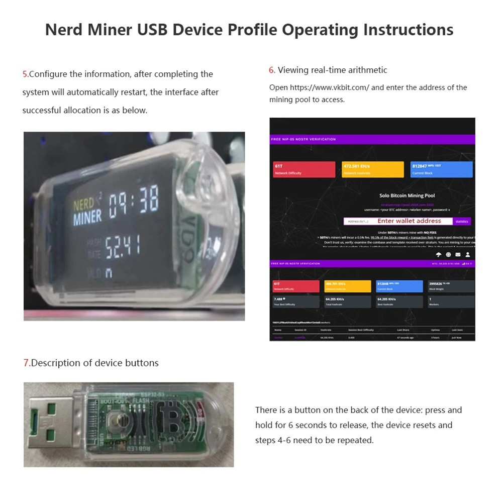 Mini USB Mining Machine Nerdminer V2 74KH/S USB BTC Crypto Miner Solo Lottery Miner BTC Solo Miner
