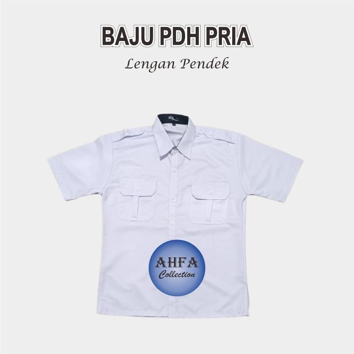 SIAPKIRIM Baju PDH Putih Pria Lengan Pendek Kemeja Pdh Putih Pns Pria Kerah Hitam Seragam PNS Putih