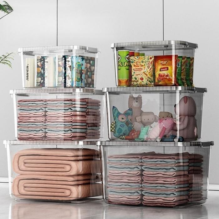 [] Box Penyimpanan Plastik Transparan Multifungsi Container Box Baju Mainan Buku Pakaian Besar
