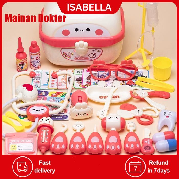 ISABELLA 74Pcs Mainan Koper Dokter Anak / Kelinci Dokter Mainan / Mainan Dokter Dokteran Koper /