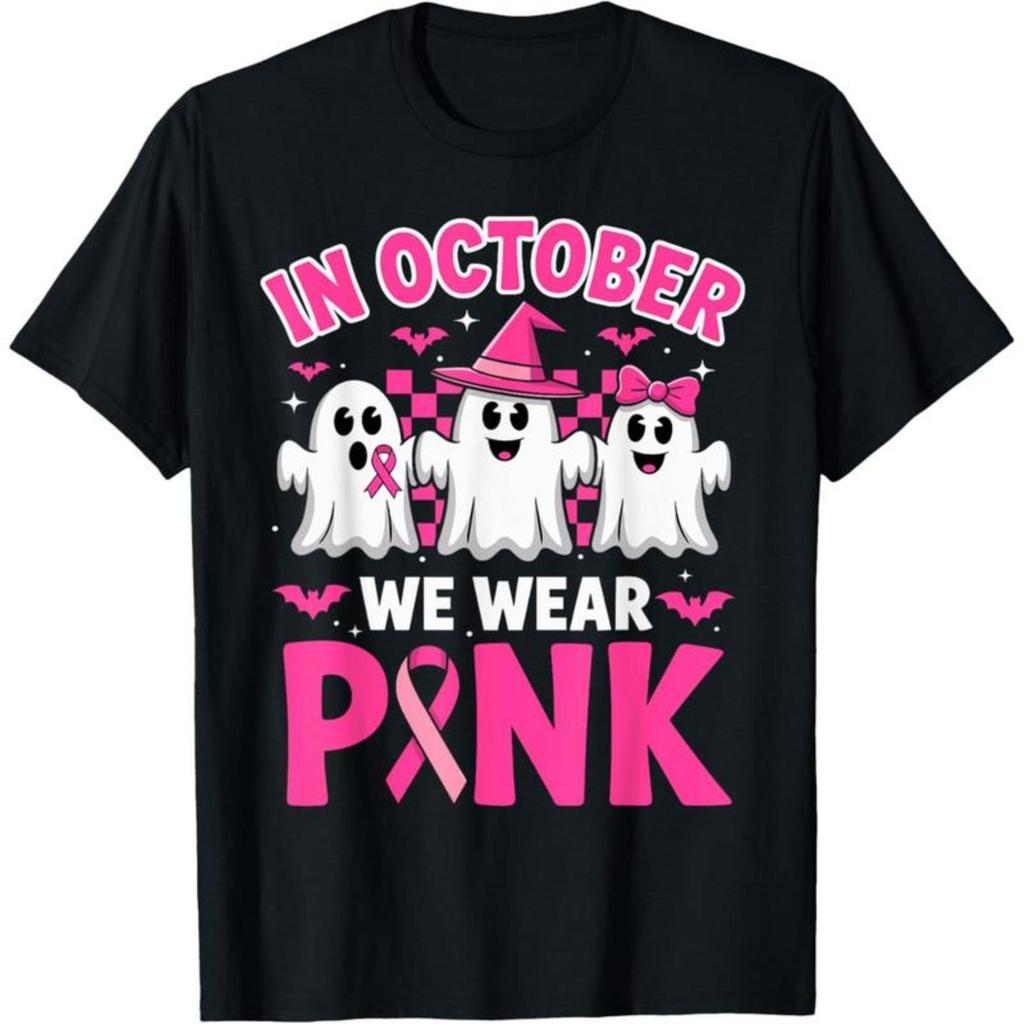 in October We Wear Breast Cancer Awareness Halloween T-Shirt