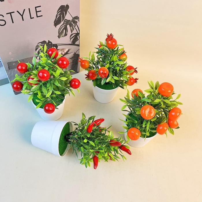 "New" Tanaman Bunga Hias Plastik Imut Tanaman Artificial Buatan Dekorasi Sepaket Buah Cabe Hawberry