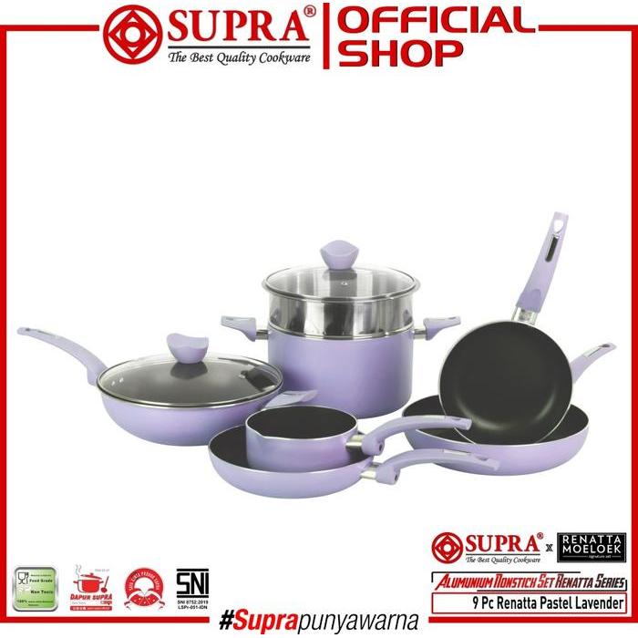 SUPRA Panci Set Alumunium Anti Lengket Pastel 9 Pcs