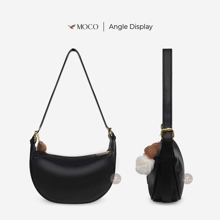 Moco Official - Nina Hobo Bag Fashion Tas Selempang Wanita Bag Charm Bulu Lucu Half Moon Sling Bag