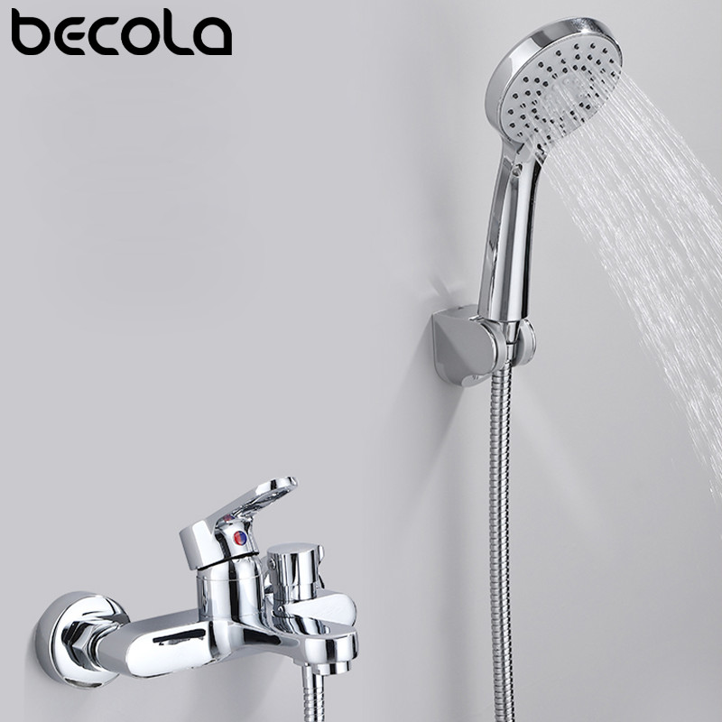 Becola Brass Chrome Bathroom Shower Faucet Set Bathtub Faucet Wall