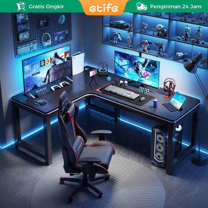 Etife Meja Komputer/ Meja Komputer Shaped L Serat Karbon / Meja Komputer Minimalis / Meja Gaming /