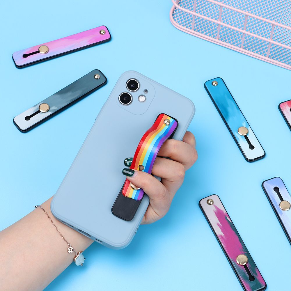 Portable Wrist Band Push Pull Silicone Phone Stand Finger Strap Bracket Finger Ring Holder Rainbow
