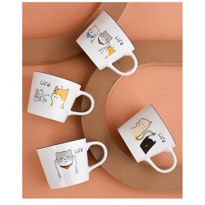 SET MUG KERAMIK PREMIUM - Gelas Kopi + Sendok, Souvenir Cantik untuk Hampers & Hadiah