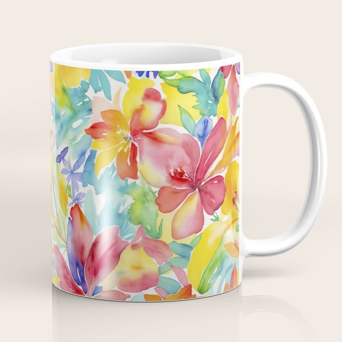 Mug Kopi Padang Rumput Bunga Cat Air yang Unik Fragmen Kenangan Botani