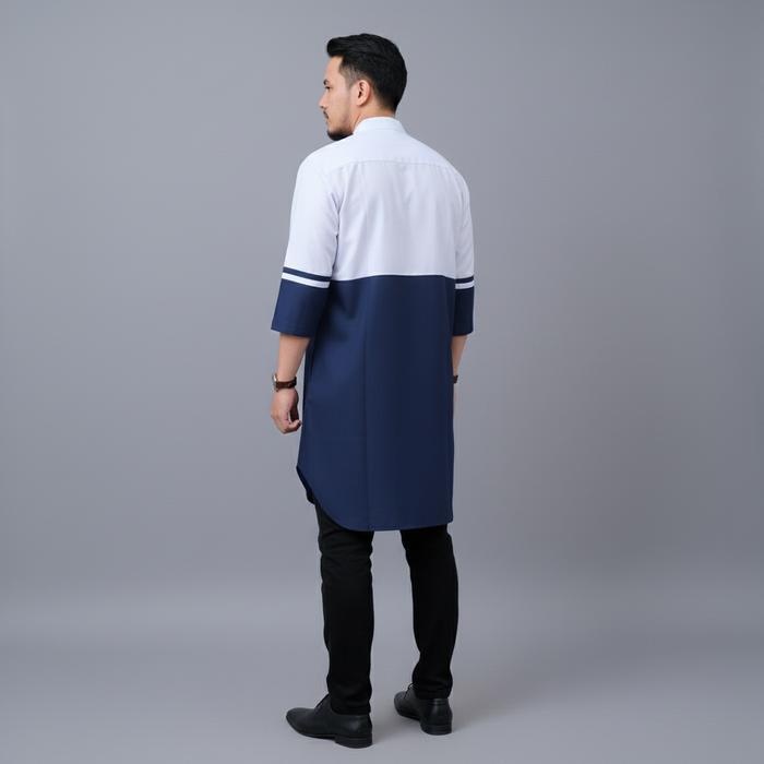 Baju Koko Pakistan - Kurta Lengan 3/4 Oblong KombinasiPria Koko KancingWarna Toyobo