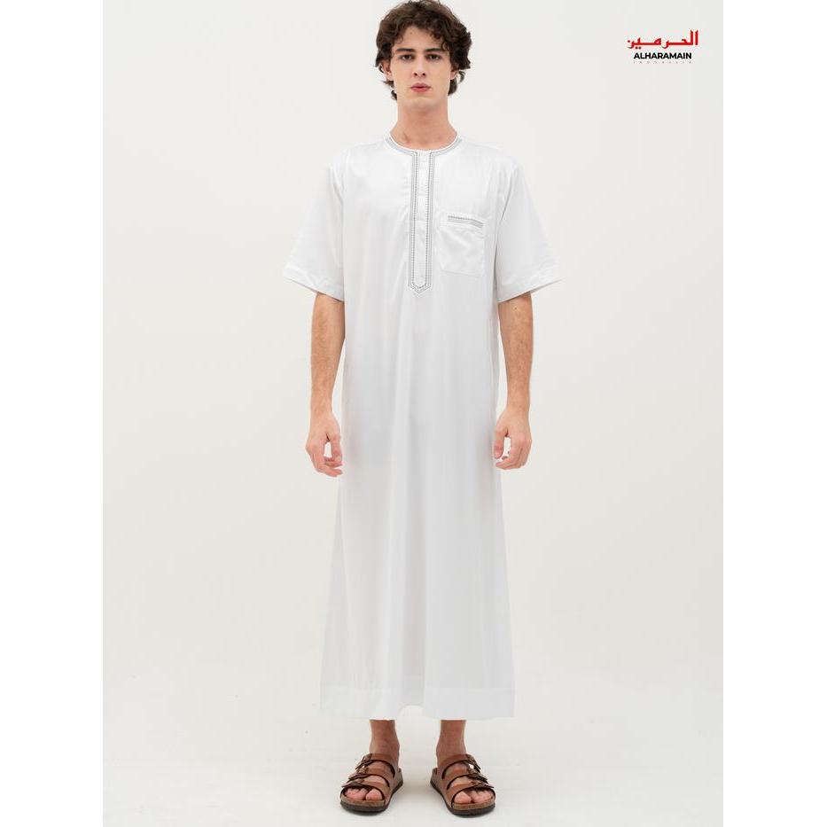 AL Haramain Jubah / Gamis Pria Remaja & Dewasa Premium Bordir (13 C) Putih Coklat Tua Coklat Susu