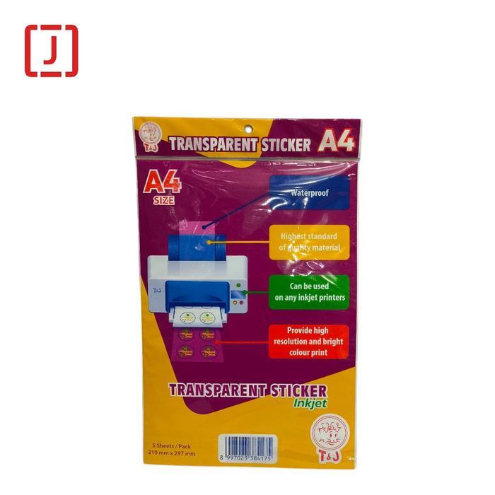 Kertas Stiker Label Transparant A4 Inkjet Tom and Jerry (1 Pack isi 5 Sheets)