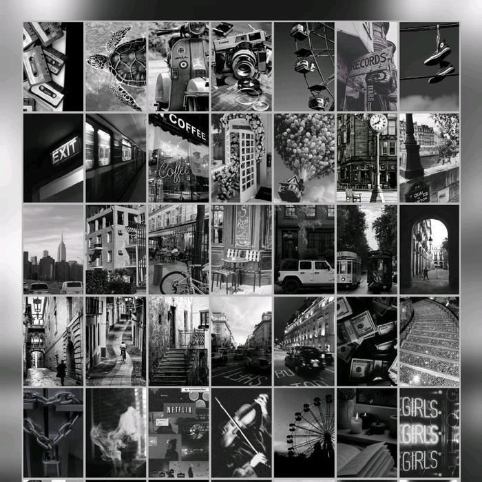 Poster Wall Aesthetic Hitam Putih 24Pcs - Poster Dinding Kamar Redy Stok