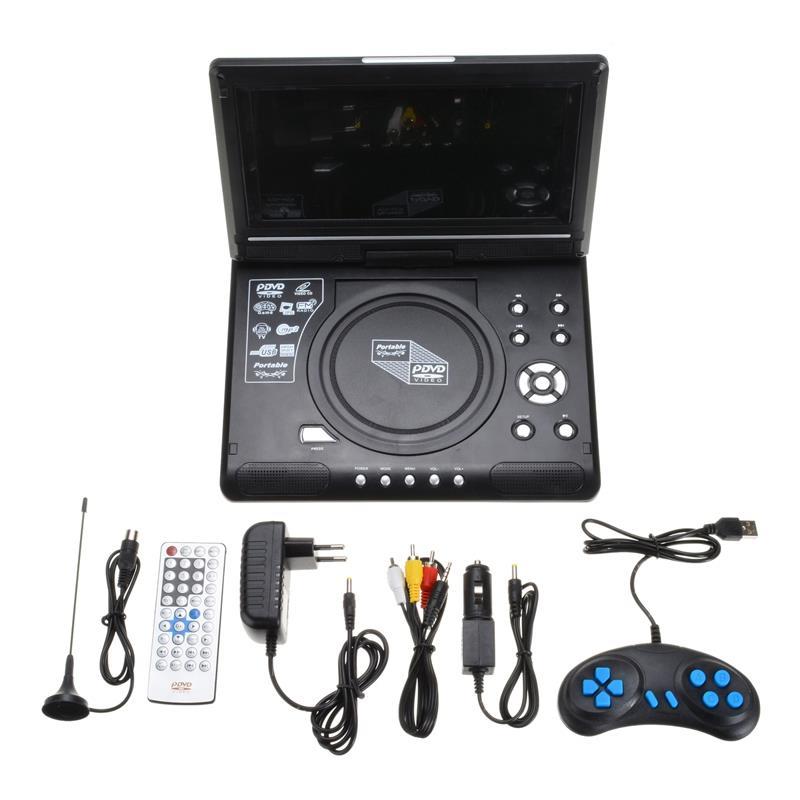 9.8 Inch Portable Home Car DVD Player VCD CD Game TV Player USB Radio Adapter Support FM Radio