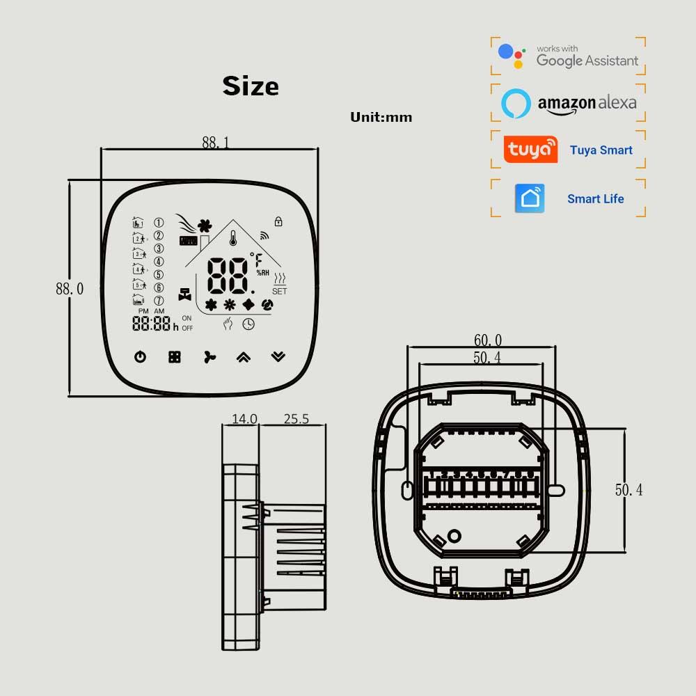 TUYA WiFi Zigbee thermostat 2p 4p fan coil thermostat for cool and heat Tuya Smart Life App Control 