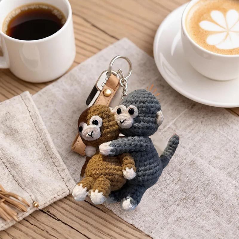 Crochet Punch Monkey Keychain Handmade Hugging Monkey Plush Keyring Cute Crochet Animal Bag Adorable